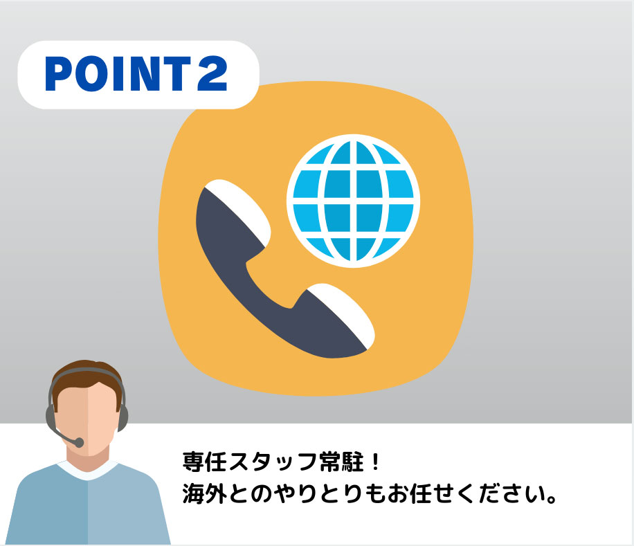 専任スタッフ常駐!海外とのやりとりもお任せください