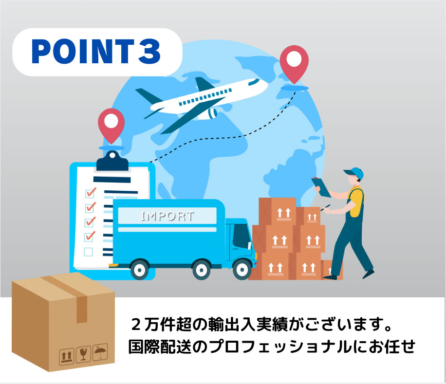 2万件超の輸出入実績がございます。国際配送のプロフェッショナルにお任せ
